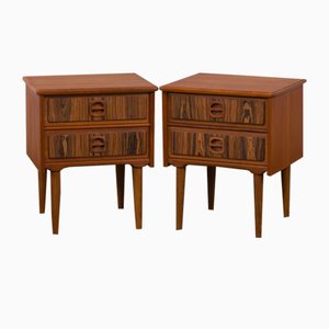 Mid-Century Teak Bedside Tables with Rosewood Inlays, Denmark ,1960s, Set of 2