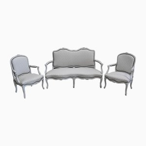 19th Century Louis XV Living Room Sofa and Armchairs, Set of 4