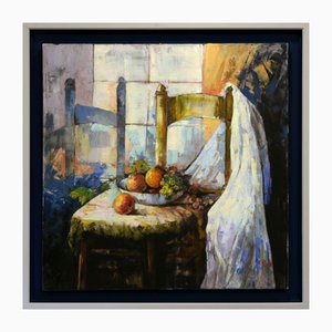 Augusto Romolo, Natura morta con sedia e frutti, 2000, Olio su tela