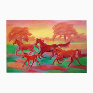 Zita Sudnika, I cavalli del sole, Olio su tela