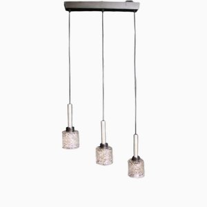 Vintage Pendant Light with 3 Glass and Chrome Elements, 1960s