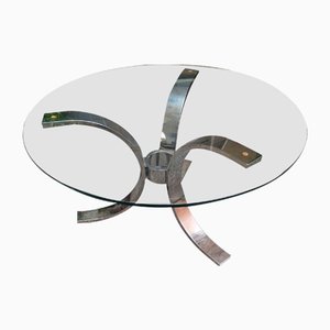 Table de Salle à Manger en Chrome avec Plateau en Verre Transparent, 1970s