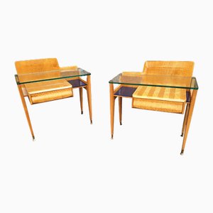 Bedside Tables in Maple Glass Tops by Nile Vittorio Dassi Per Dassi for La Permanente Mobili Cantù, 1950s, Set of 2