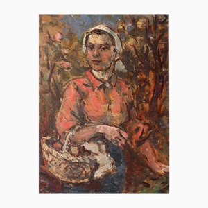 Janis Rikmanis, At the Autumn Garden, Oil on Cardboard
