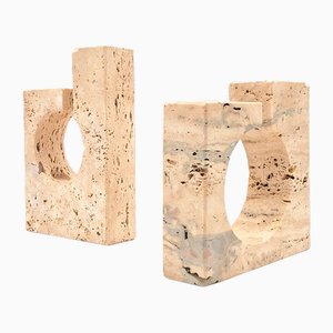 Travertine Candleholders attributed to Fratelli Mannelli, Italy, 1980s, Set of 2