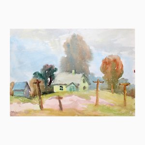 Dzidra Ezergaile, Paesaggio rurale, Acquarello, anni '70