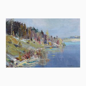 Janis Galzons, The River in the Summer, Oil on Cardboard