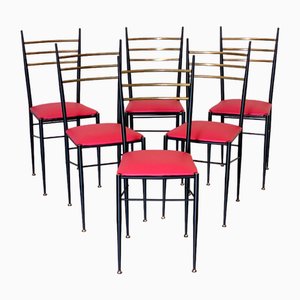 Iron and Brass Chairs, 1960s, Set of 6