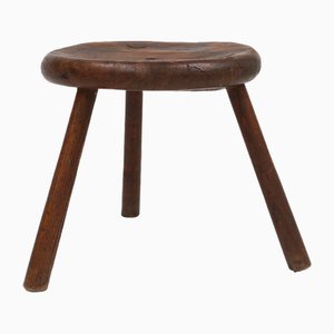 Hand-Carved Wood Tripod Stool, France, 1900s