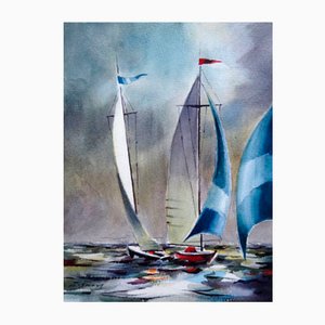 Zigmunds Snore, Sailboats, Watercolor on Paper