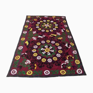 Vintage Handmade Suzani Fabric with Double Floral Center, 1960s