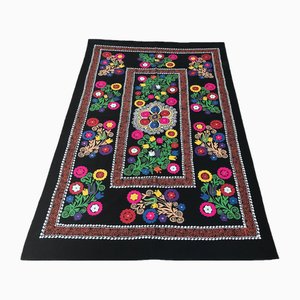 Vintage Velvet Table Cloth with Flower Bouquets, 1960
