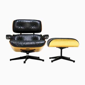 Goldener Sessel und Fußhocker von Herman Miller, 2010er, 2er Set
