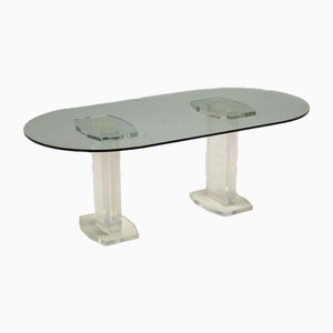 Table de Salle à Manger Vintage avec Plateau en Verre et Pieds en Verre Acrylique, Italie, 1980s