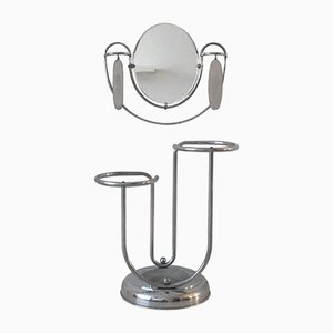 Art Deco Umbrella Stand with Mirror and Brushes, 1920s, Set of 2