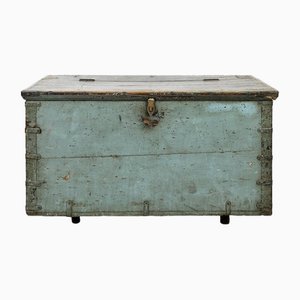 Wooden Storage Chest with Blue Patina