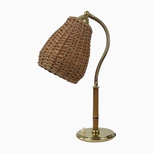 Tischlampe aus Korbgeflecht, Bambus & Messing, Österreich, 1950er
