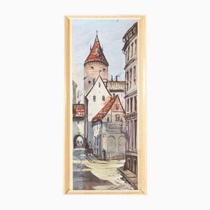 Riga in the Past, Watercolor on Paper, 1983