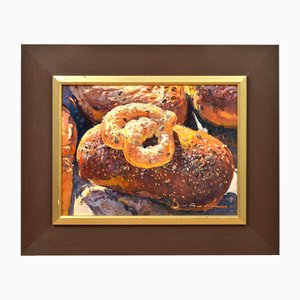 Latvian Bread, 2000s, Oil Painting, Framed