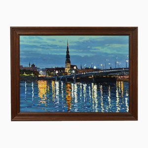 Evening in Riga, 21st Century, Oil on Board