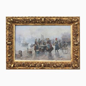 Fish Market, 19th Century, Oil Painting, Framed