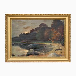 Odintsov, L'alba in riva al fiume, Olio su tela