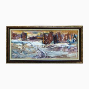 Birches in Winter, Oil on Board, 20th Century