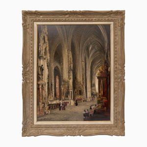 Interior of Cathedral of St. Stephanus, Oil on Board, 20th Century