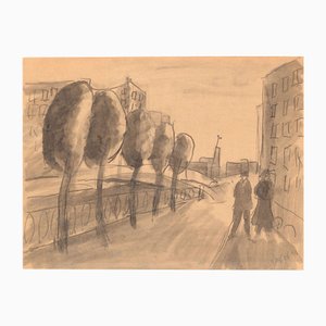 The Street in Petrograd, Watercolor on Paper, 20th Century