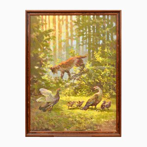 Iosif Logvin, Forest Landscape with Animals, Oil on Canvas, 21st Century