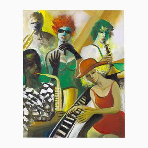 Musicians, Oil on Board, 21st Century