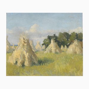 Landscape with Wall Posts, Oil on Canvas, 20th Century