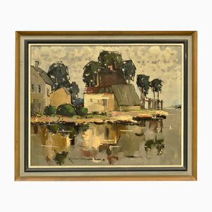 By the River, Oil on Canvas, 20th Century