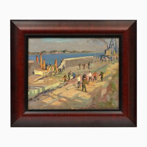 Port Works, Oil on Board, 20th Century