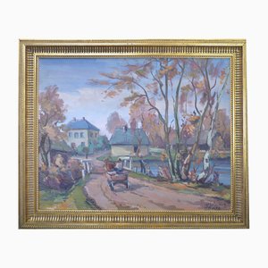 Horse Carriage, 20th Century, Oil Painting, Framed