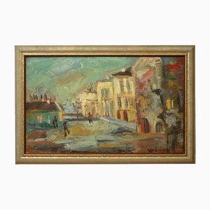 Ville, Huile sur Panneau, XXe Siècle