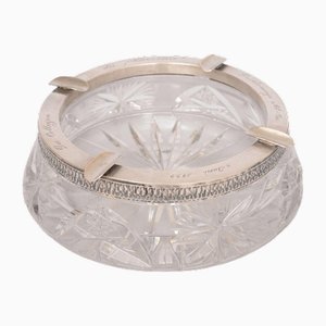 Posacenere in cristallo con finitura argento e incisione