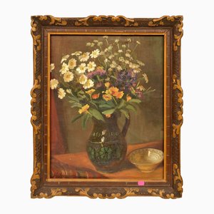 Still Life with Meadow Flowers and Plate, Oil on Canvas
