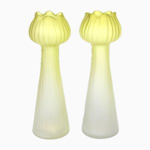 Art Nouveau Green Glass Vases, Set of 2