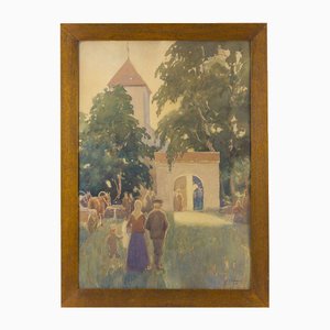 To the Church, Watercolor on Paper, 20th Century