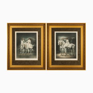 German Artist, Finish and Start, 20th Century, Colored Lithographs, Framed, Set of 2