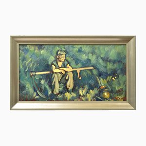 Jekabs Bine, Mower at Rest, Oil on Canvas, 20th Century
