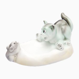 Katzen- und Maus-Aschenbecher aus Porzellan