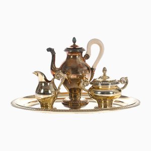 Gilded Silver Set with Coffee Pot, Cream Bowl, Sugar-Basin and Tray, Set of 4