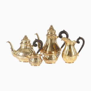 5 Set aus vergoldetem Silber mit Kaffeekanne, Teekanne, Wasserkrug, Sahneschale, Zuckerdose