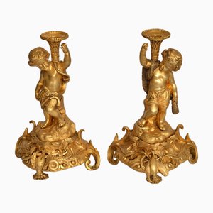 Gilt Bronze Candlesticks, Set of 2