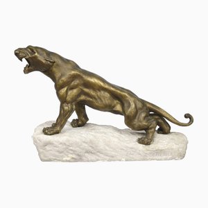 Bronze Figure of Lion on a Marble Base