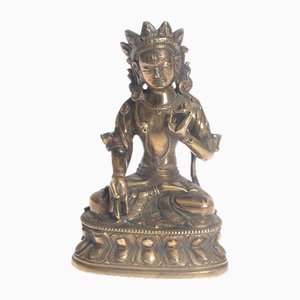 Antique Tibetian Buddhism Gilt Bronze Figure with Seven Stones