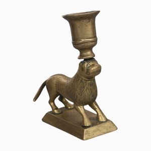 Antique Jewish Judaica Bronze Lion Candleholder