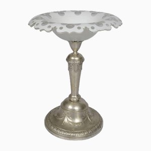 Fruttiera in vetro su base argentata